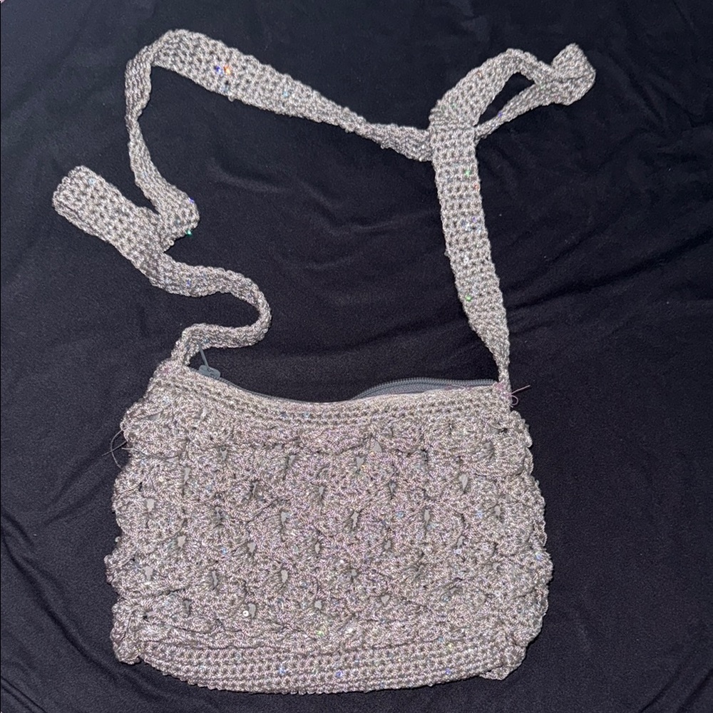Handmade Silver Crochet Shoulder Bag